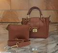 Brown PU Leather Crossbody Bag & Clutch Set