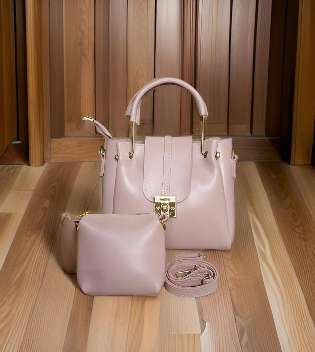 Pink PU Leather Crossbody Bag Set for Women