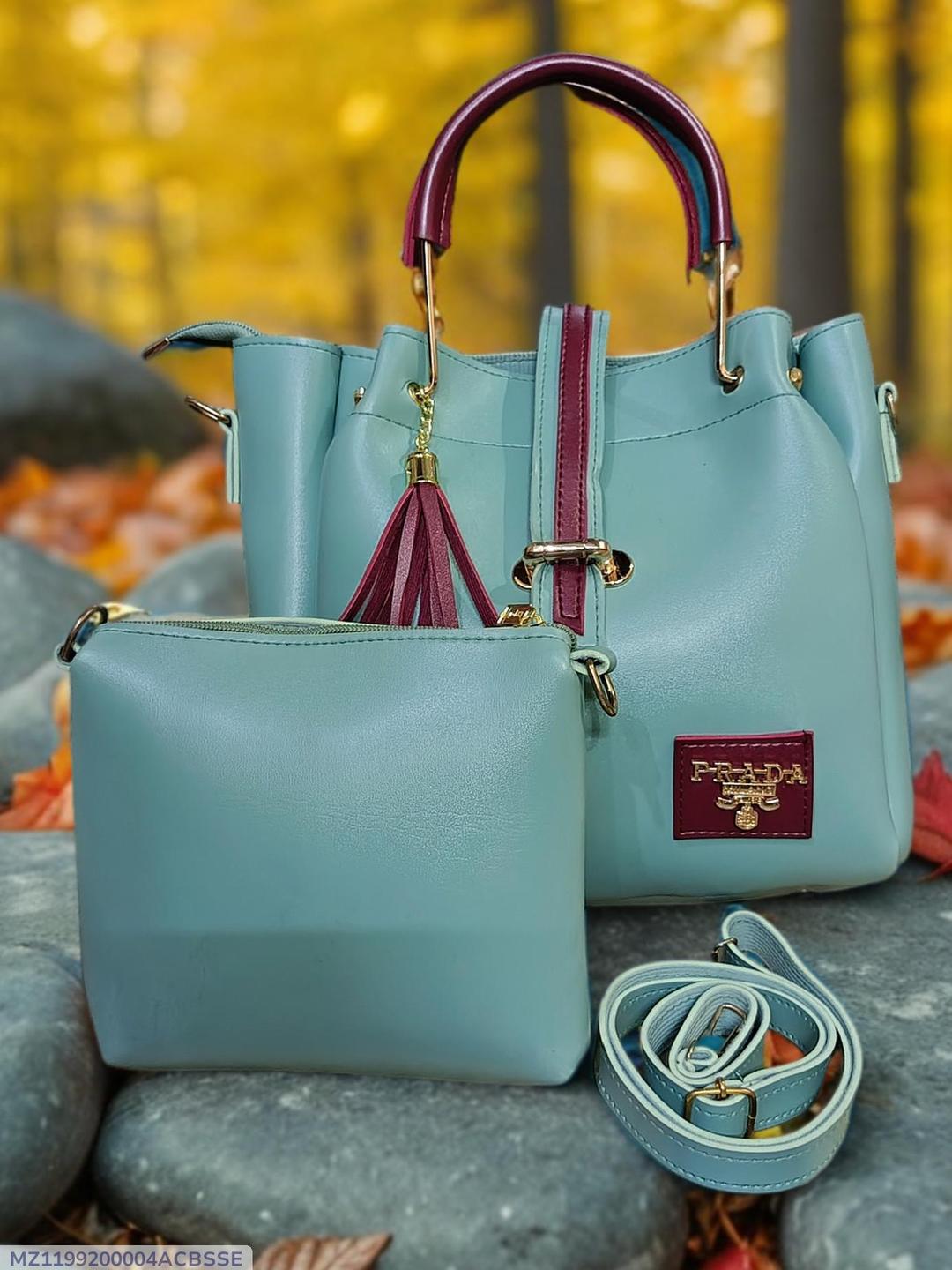 Light Blue PU Leather Handbag Set for Women