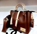 Maroon PU Leather Handbag Set for Women with Pouch