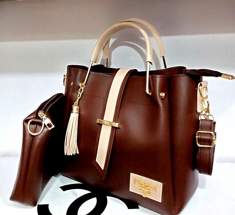 Maroon PU Leather Handbag Set for Women with Pouch