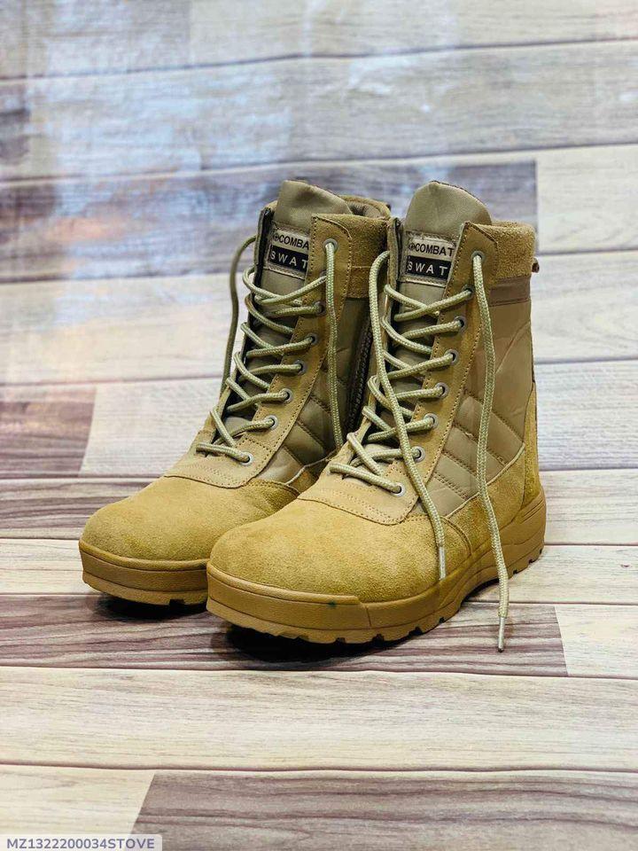 Men's Beige Synthetic Leather Formal Jump Boots with Laces