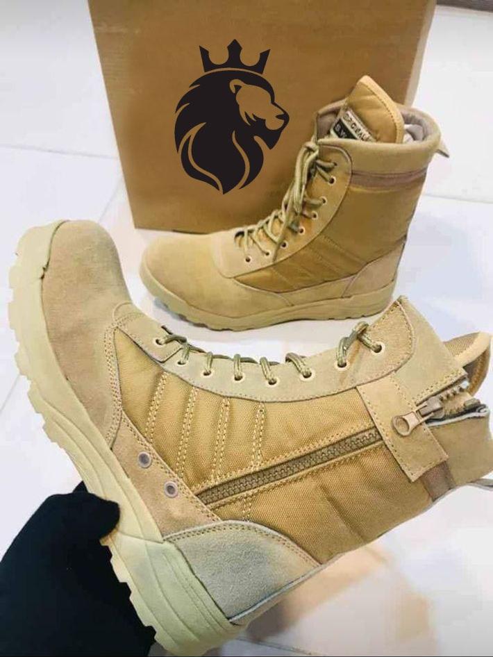 Men's Beige Synthetic Leather Formal Jump Boots with Laces