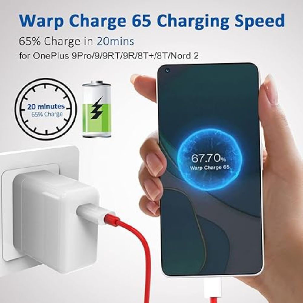 65W OnePlus Super Fast Warp Charger – EU Plug USB-C Power Adapter with USB-C to USB-C Cable