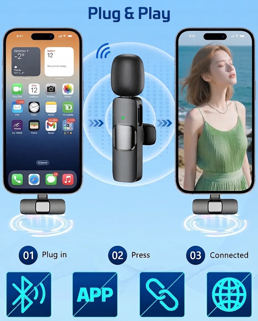 K11 Dual Wireless Lavalier Microphone – Bluetooth Clip-On Mic for iPhone & Android, 2-Person Noise Reduction Microphone for YouTube, TikTok & Vlogging