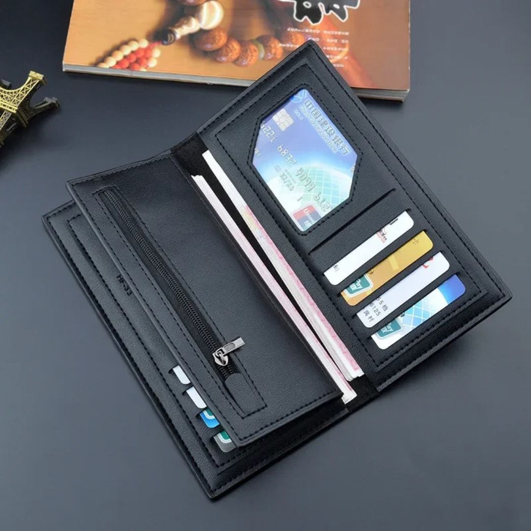 LB-521 Elite Long Trifold Wallet – Premium Everyday Carry – Black