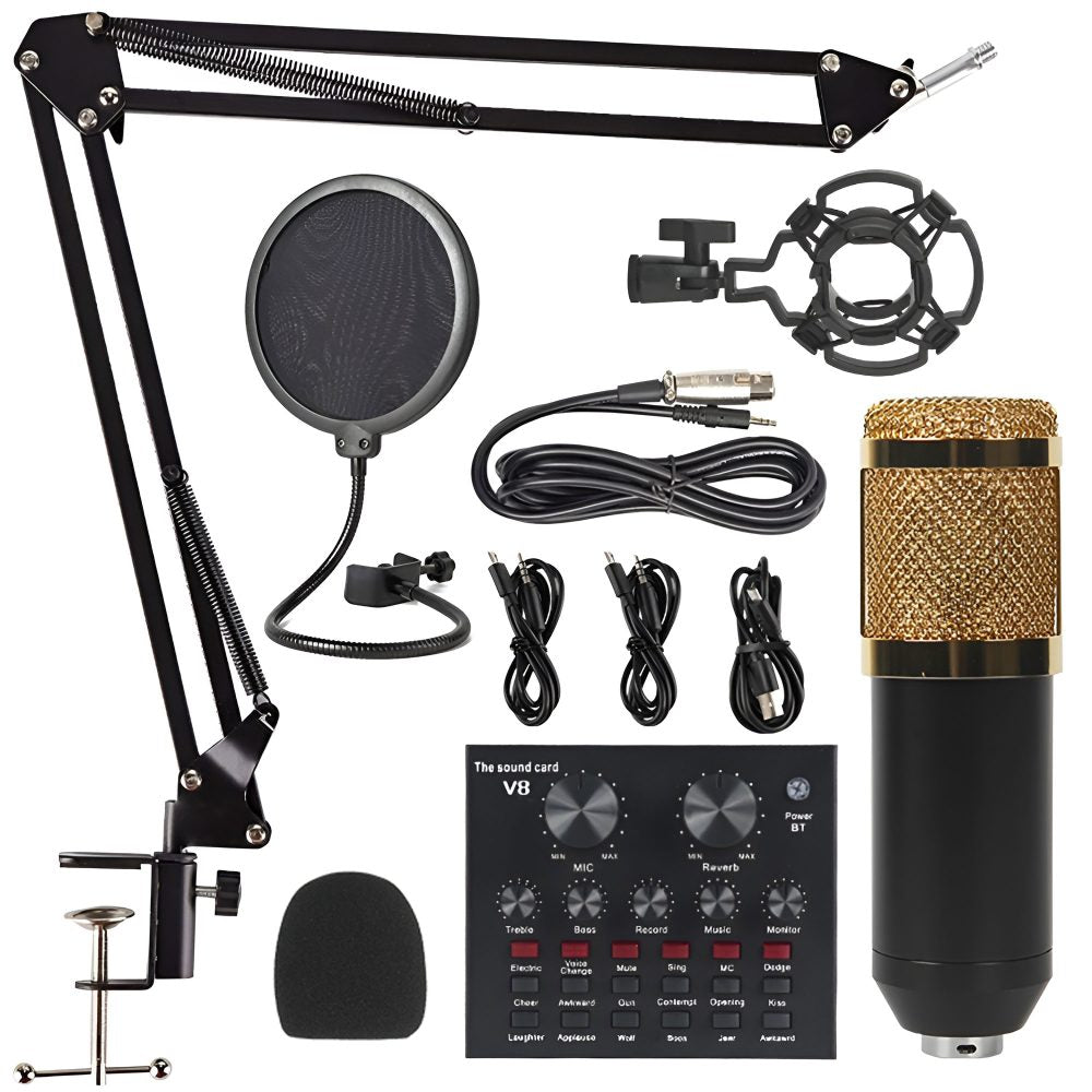 V8 Pro Condenser Microphone Kit with Sound Card – Professional Recording, Streaming & Podcasting