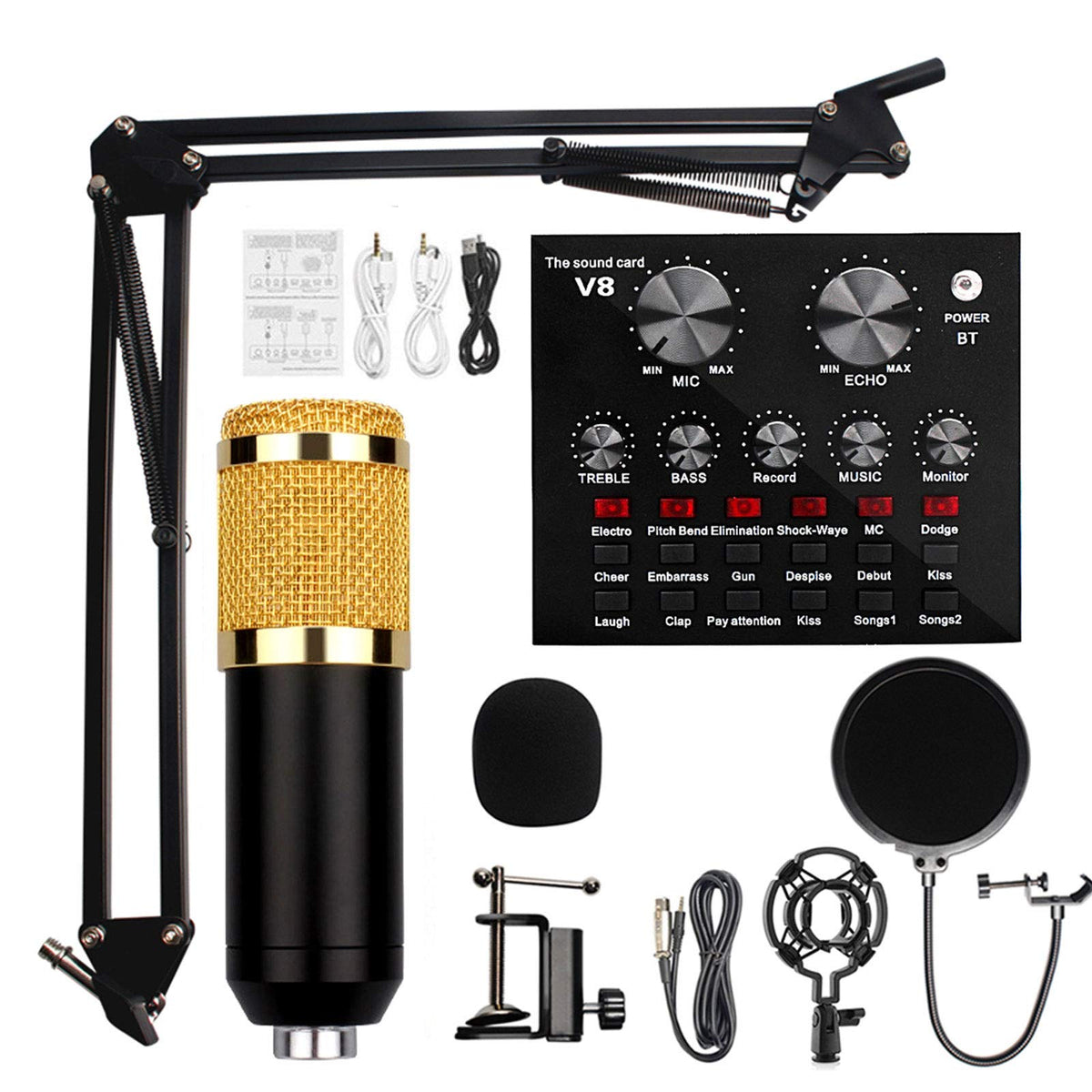 V8 Pro Condenser Microphone Kit with Sound Card – Professional Recording, Streaming & Podcasting