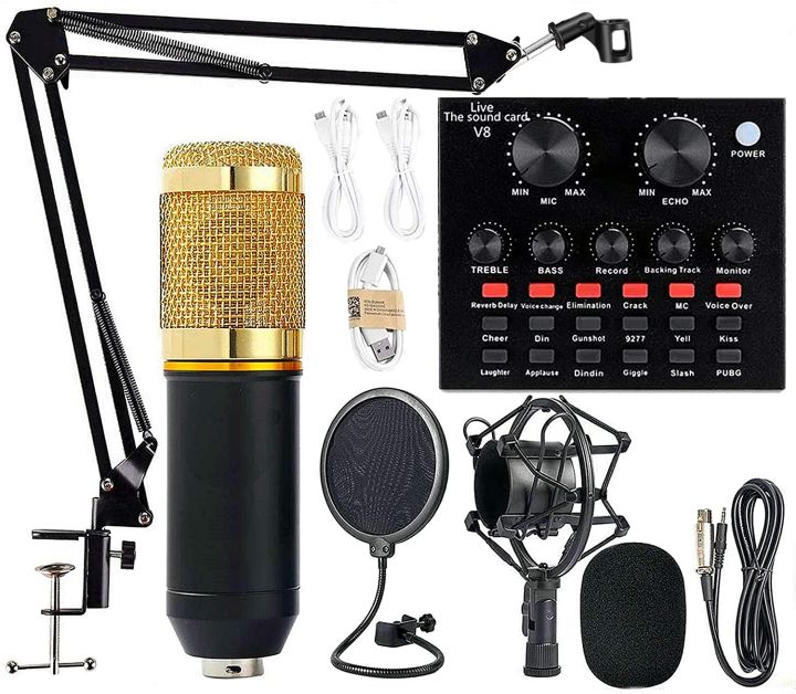 V8 Pro Condenser Microphone Kit with Sound Card – Professional Recording, Streaming & Podcasting