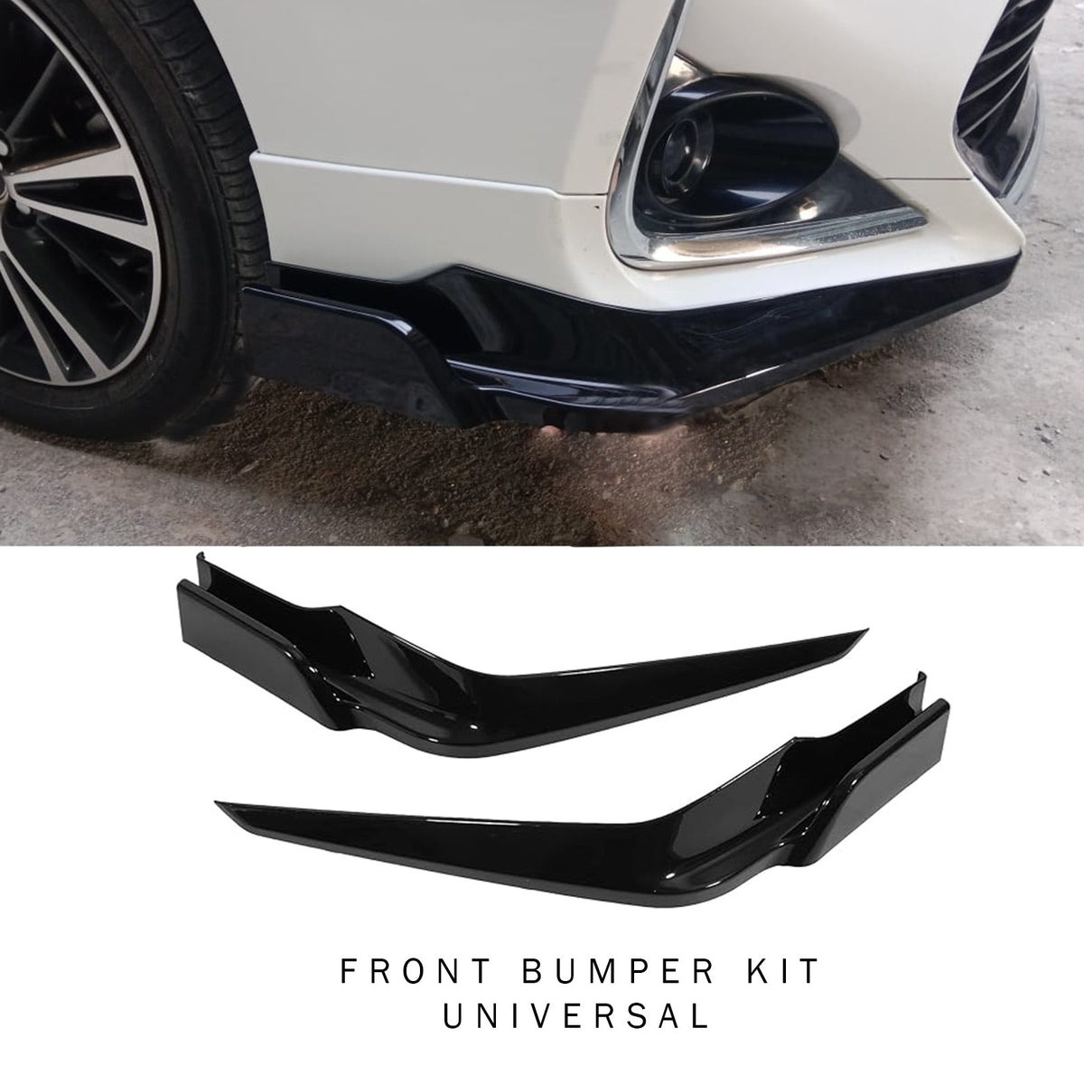 Universal Glossy Black Front Bumper Lip Corner Protector Kit – Splitter Fins Spoiler Canards (Pair)