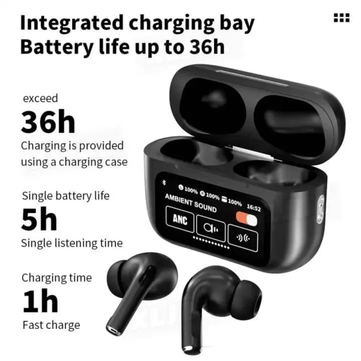 A9 Pro Wireless Earbuds – Bluetooth 5.3, Smart Touch Display & ANC Noise Cancellation