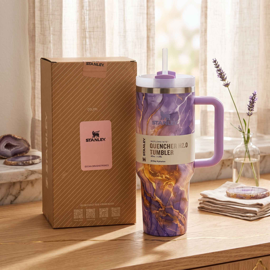40oz (1200ml) Peach Marble Premium Stainless Steel Tumbler