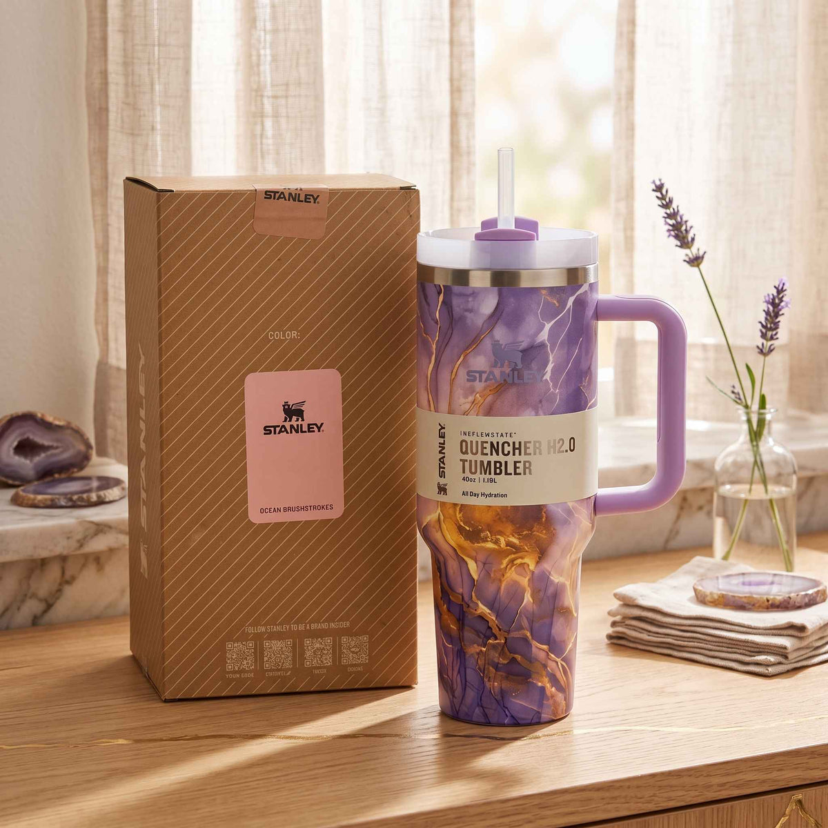 40oz (1200ml) Peach Marble Premium Stainless Steel Tumbler