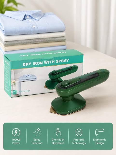 Portable 1000W Dry Iron with Spray Function – Handheld Garment Press & Travel Iron