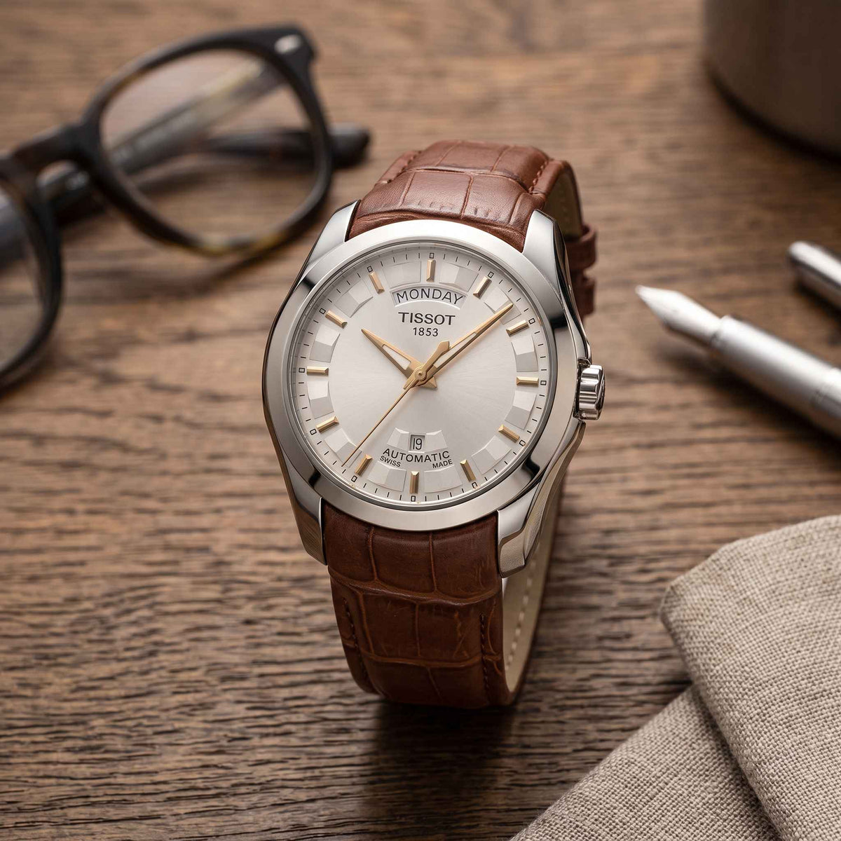 Tissot Men's Automatic Style Watch with Black Leather Strap