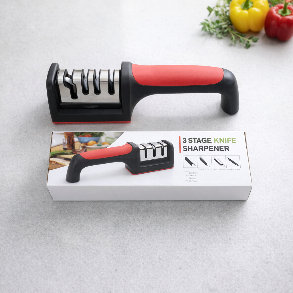 3-Stage Professional Manual Knife Sharpener – Kitchen Knife Sharpening Tool