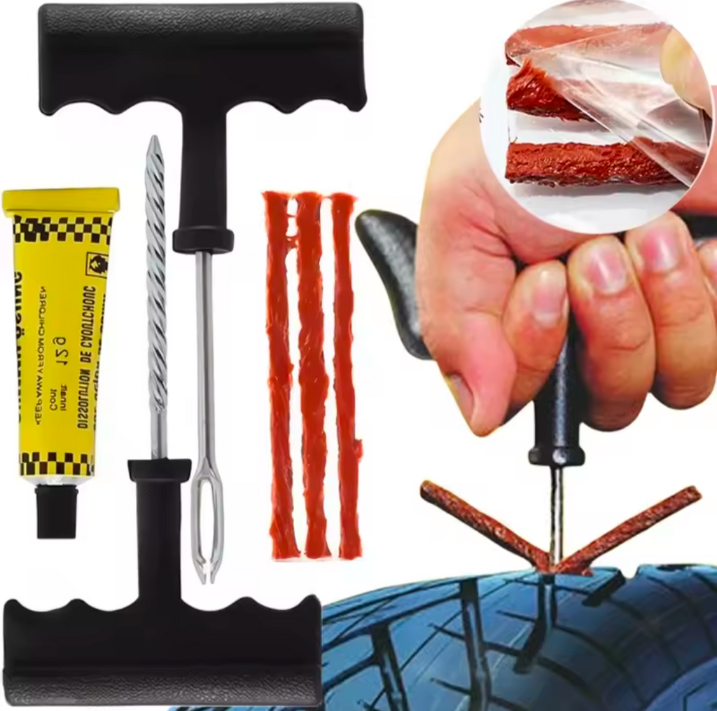 Universal Tubeless Tire Puncture Repair Kit – Car, Motorcycle & Bicycle Tire Repair Tool Set
