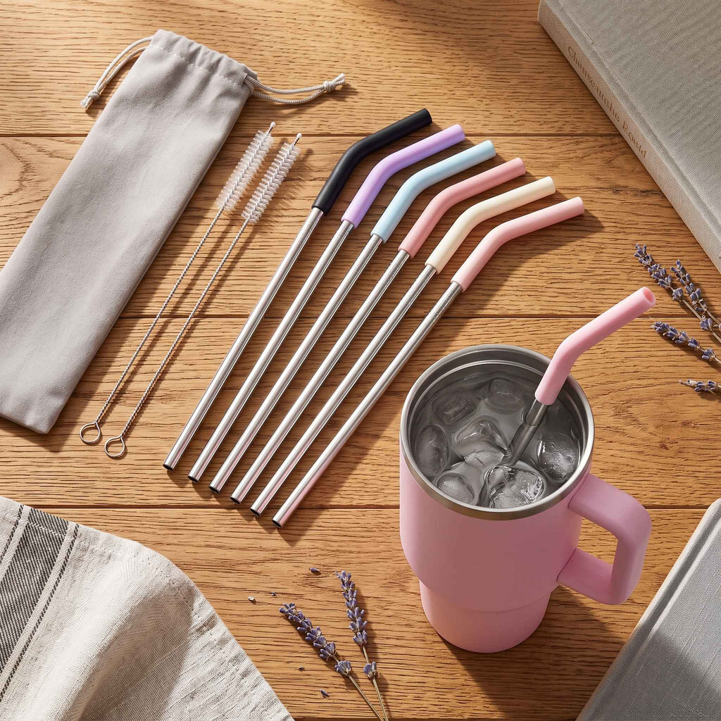 Premium Stainless Steel Straws with Silicone Tips – Compatible with 40oz Tumblers