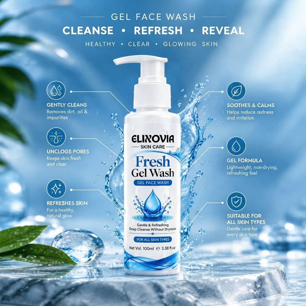 Elixovia Fresh Gel Face Wash 100ml – Gentle & Hydrating Daily Cleanser