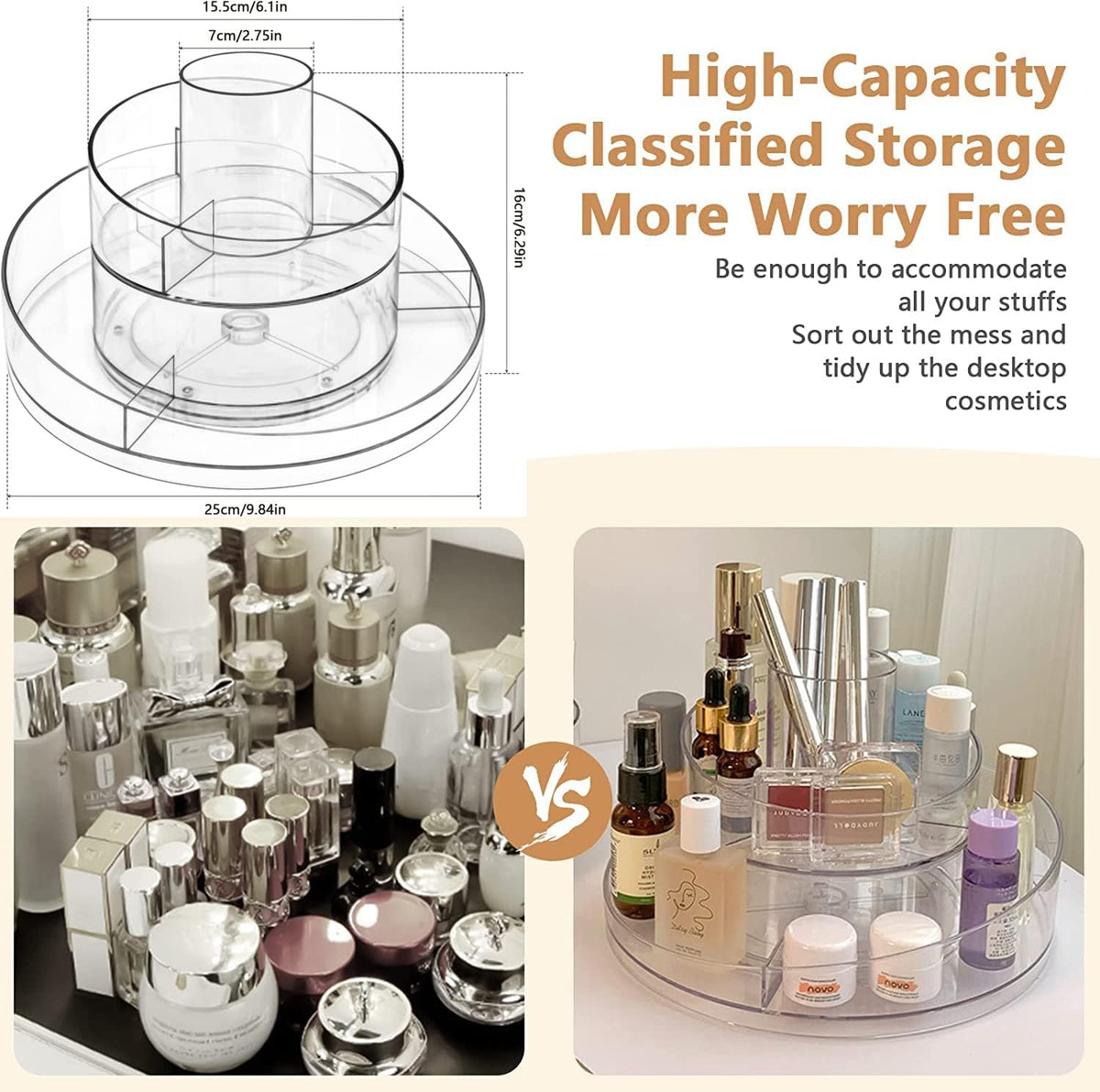 360° Rotating Makeup Storage Organizer – Adjustable Cosmetic & Skincare Holder