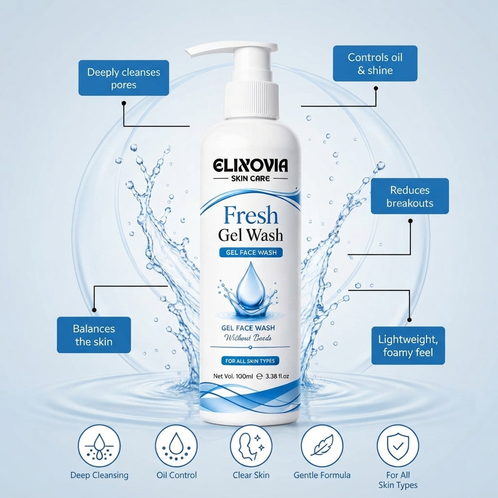 Elixovia Fresh Gel Face Wash 100ml – Gentle & Hydrating Daily Cleanser