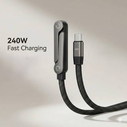 240W 2-in-1 USB-C to USB-C Data Cable – 1.5m Nylon Braided Fast Charging Cable with Stand