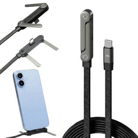 240W 2-in-1 USB-C to USB-C Data Cable – 1.5m Nylon Braided Fast Charging Cable with Stand