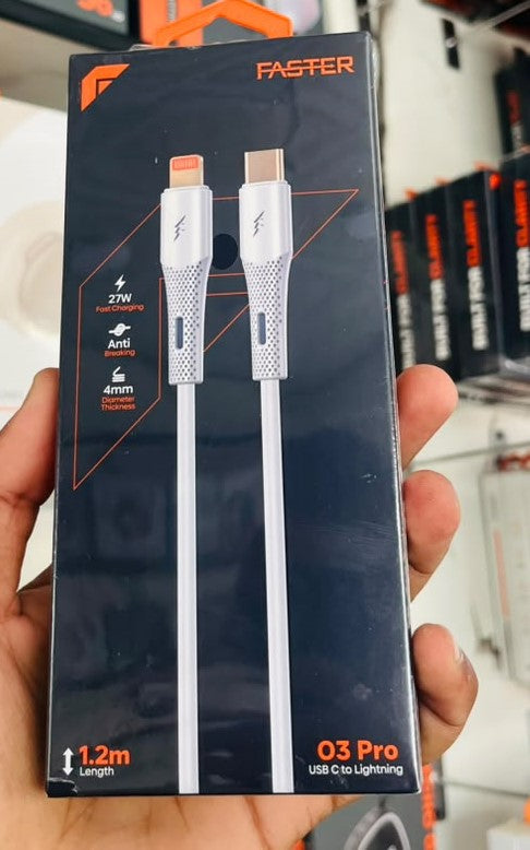 Faster O3 Pro USB-C to Lightning Fast Charging Cable – White