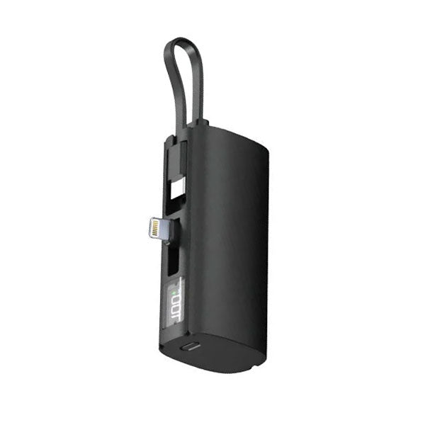 Aspor A351 Mini Power Bank 5000mAh – Portable Phone Charger with Digital Display, Built-In Stand & Flexible Cable