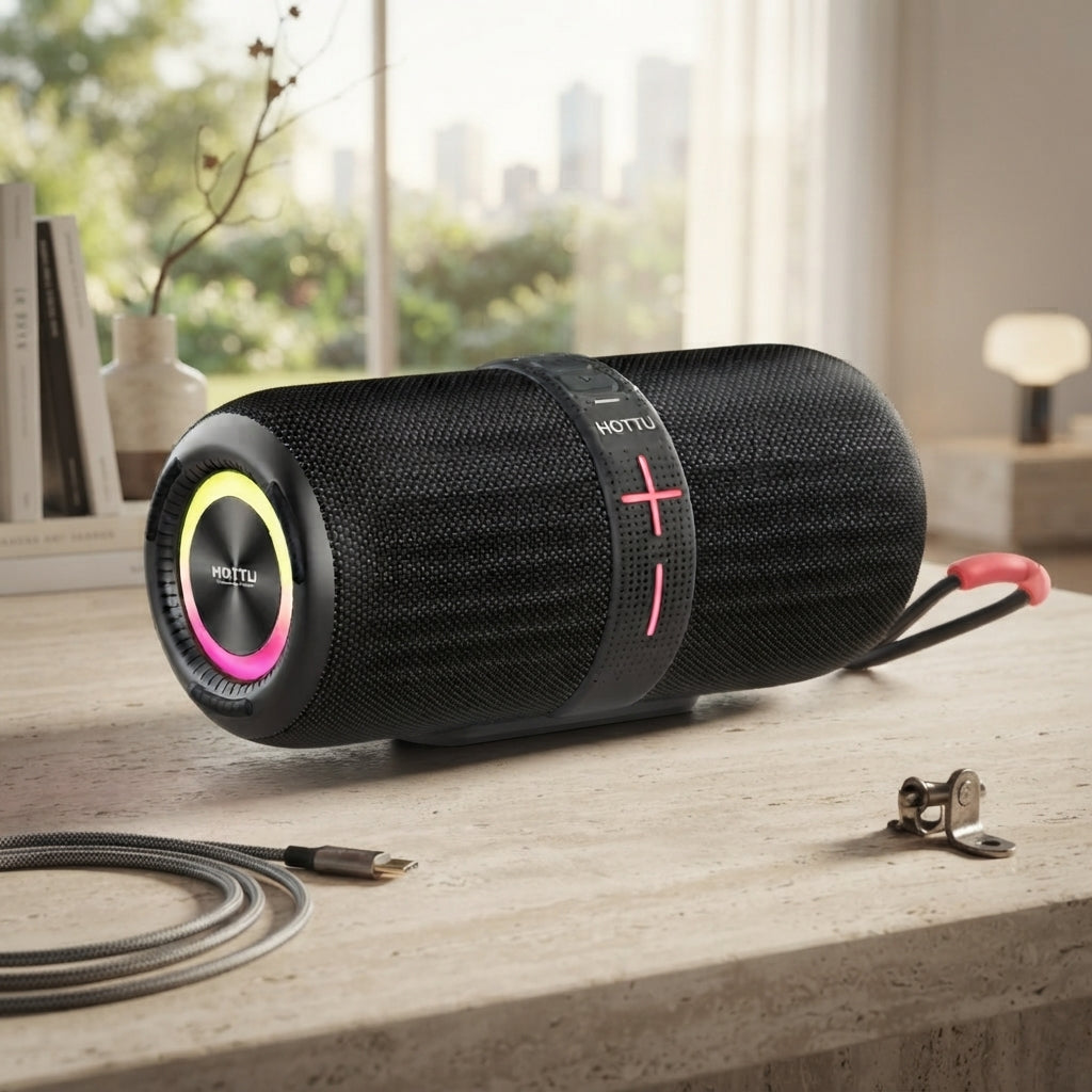 HOTTU BS02 Bluetooth Speaker – IPX5 Waterproof, RGB Lights & Powerful Bass