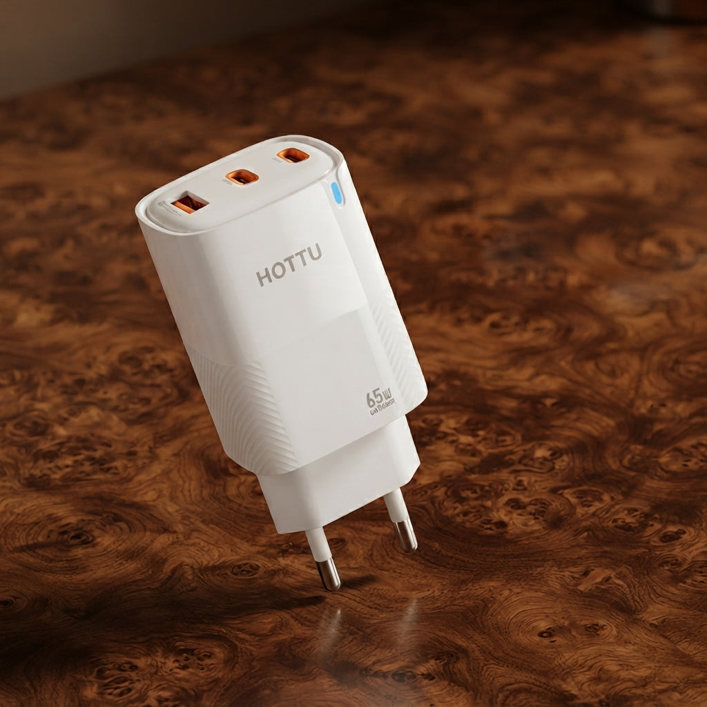 HOTTU FC34 65W GaN Fast Charger – Dual USB-C PD & USB-A Ports