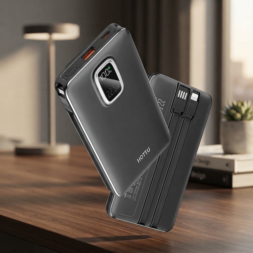 HOTTU HT29 Power Bank – 10000mAh, 22.5W Fast Charging with Built-in Cables