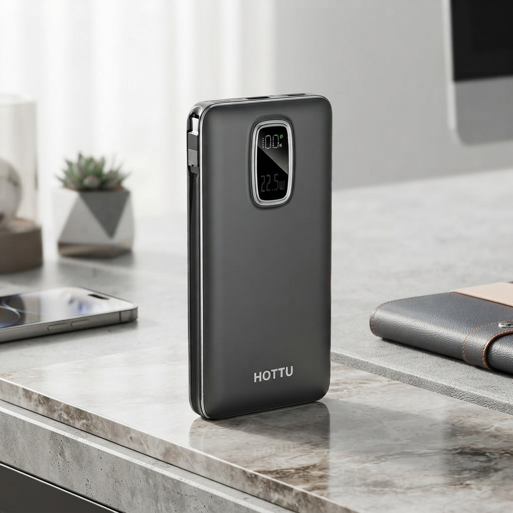 HOTTU HT29 Power Bank – 10000mAh, 22.5W Fast Charging with Built-in Cables