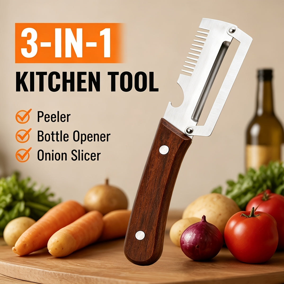 Stainless Steel Vegetable Peeler – Ergonomic Wooden Handle