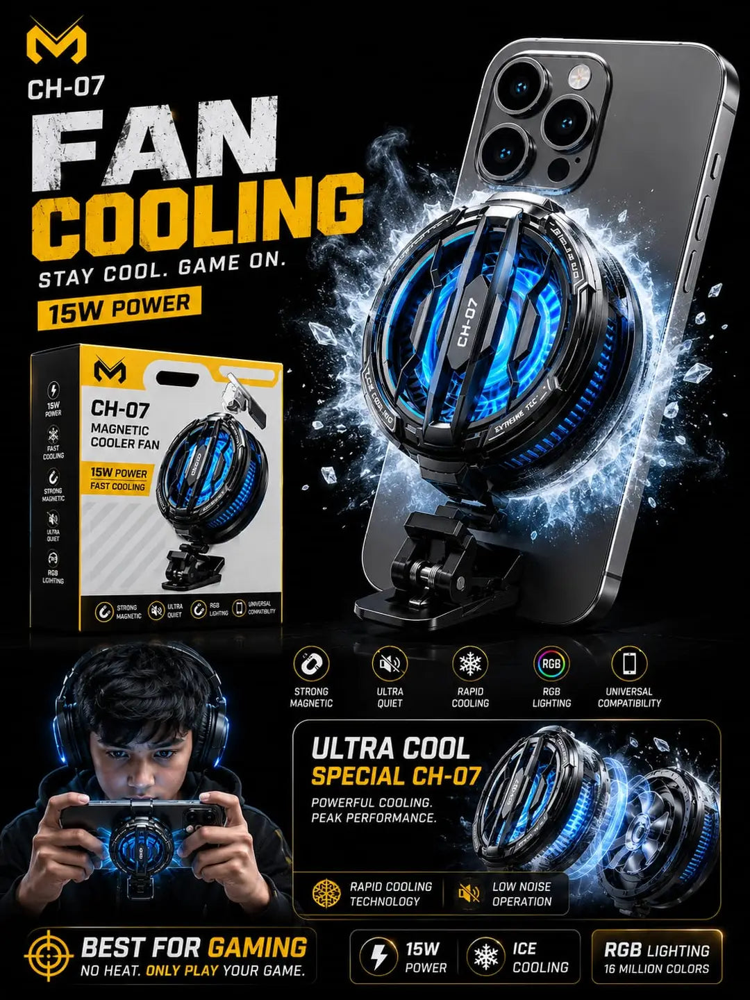 Mobile Fan 5 RGB Gaming Cooler Phone Cooling Accessory