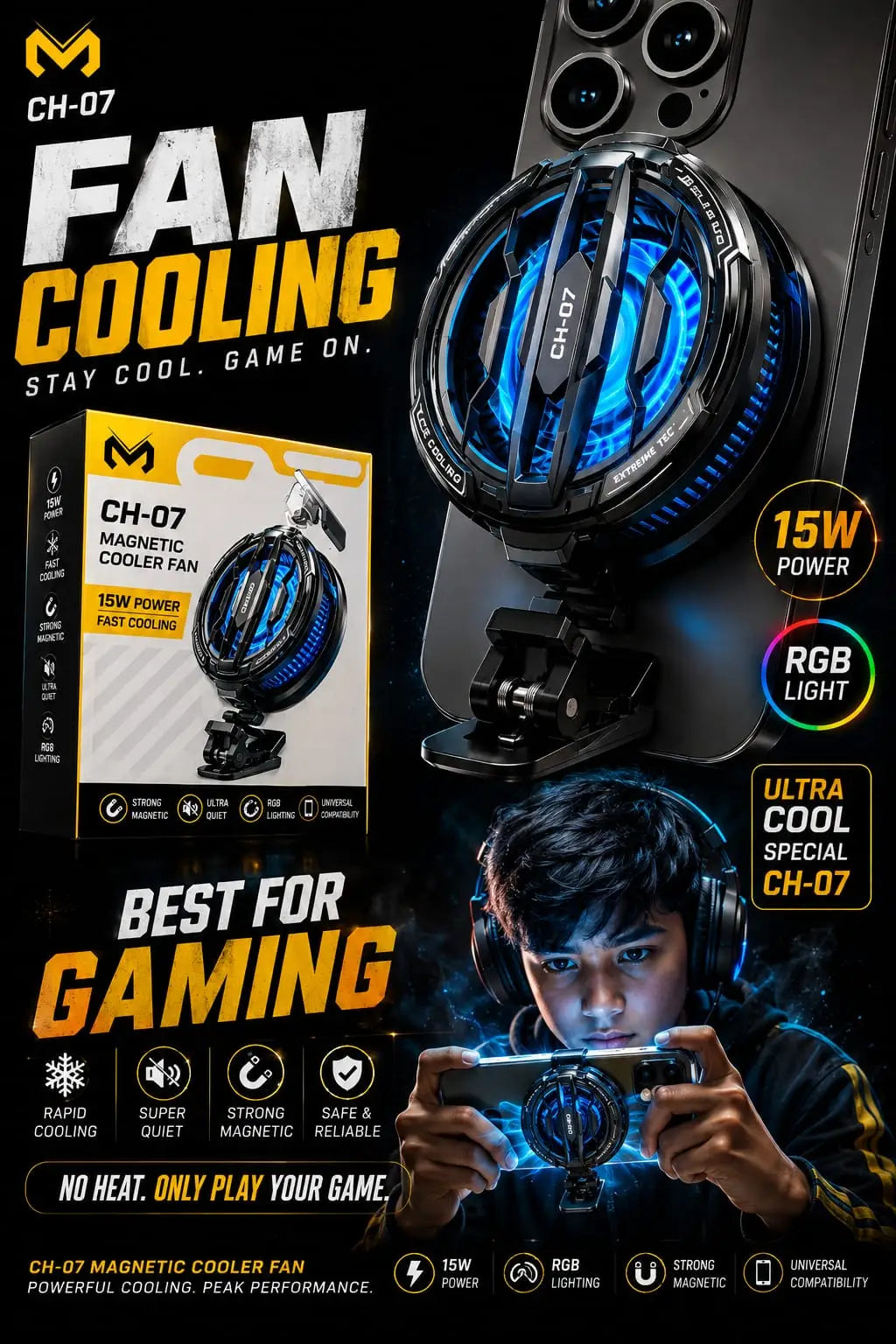 Mobile Fan 5 RGB Gaming Cooler Phone Cooling Accessory
