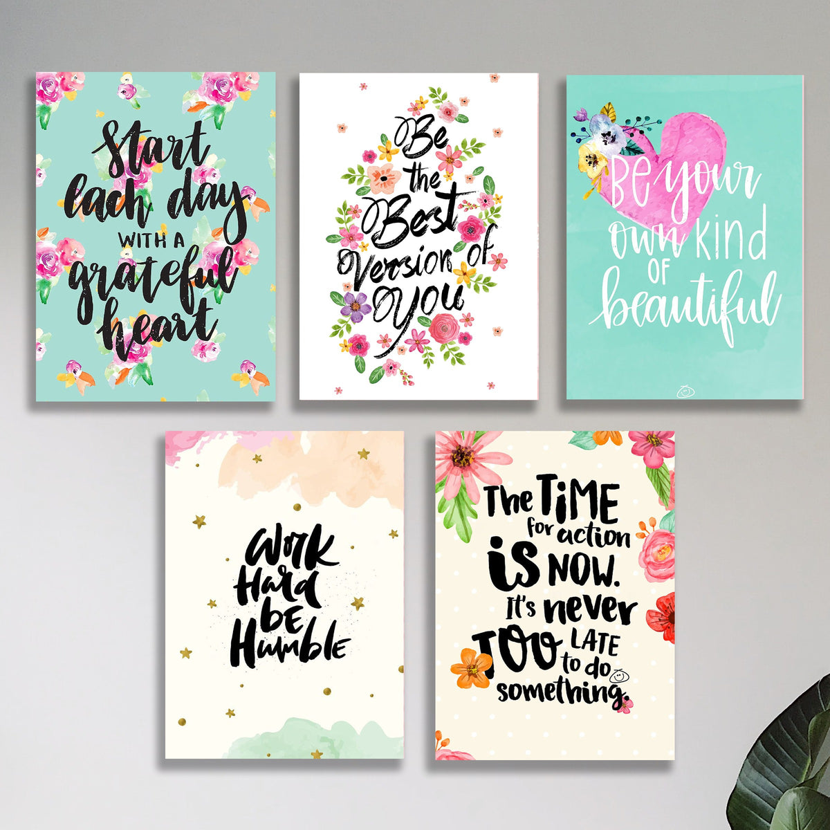Set of 5 Motivational Wall Art Frames – MDF Board Home Decor