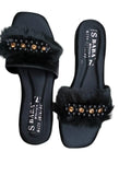 Black Fur Embellished Women's Slippers Size 7-10