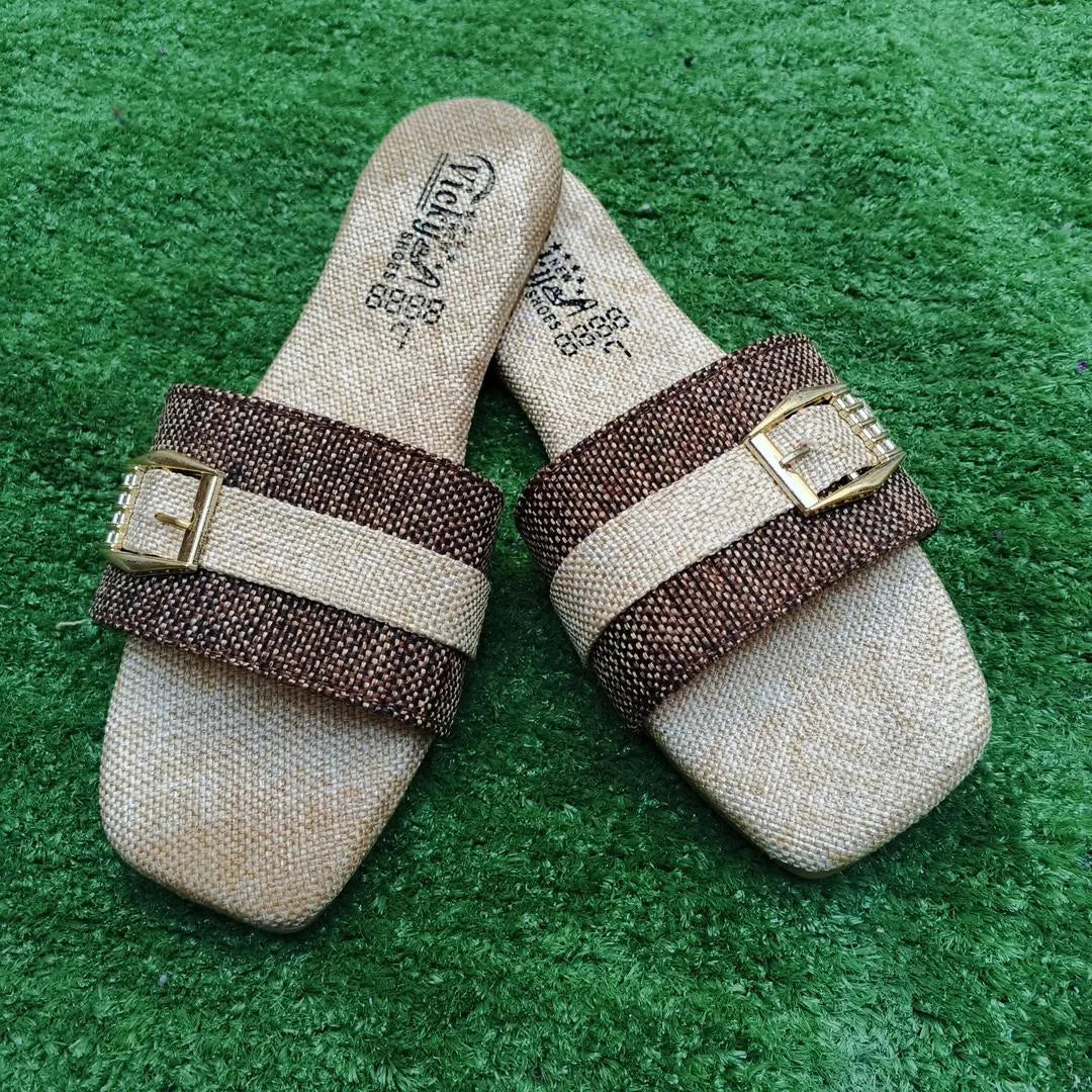 Women's Red Beige Buckle Slides Multicolor Casual Formal