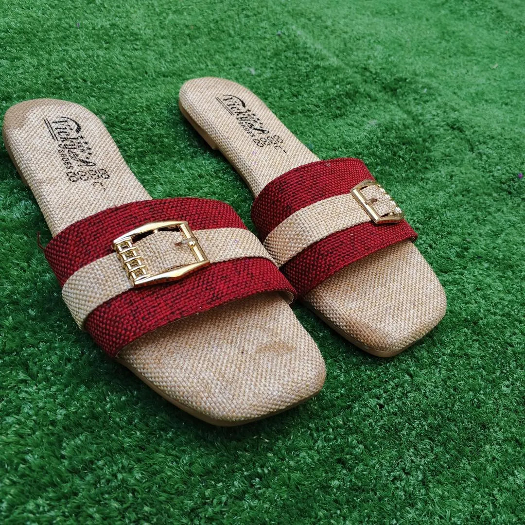 Women's Red Beige Buckle Slides Multicolor Casual Formal