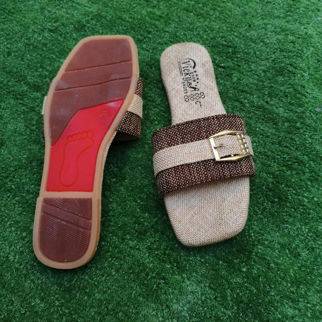 Women's Red Beige Buckle Slides Multicolor Casual Formal