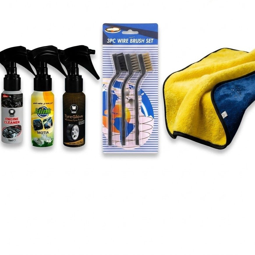 7-in-1 Bike Cleaning Kit – 3 Cleaning Sprays, 3 Wire Brushes & Microfiber Cloth